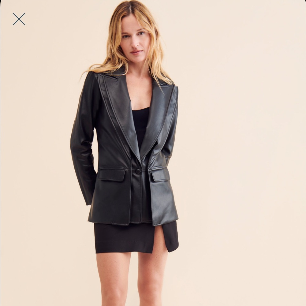 Hutch Anthropologie Vegan Leather Layered Single Button Blazer Jacket XS